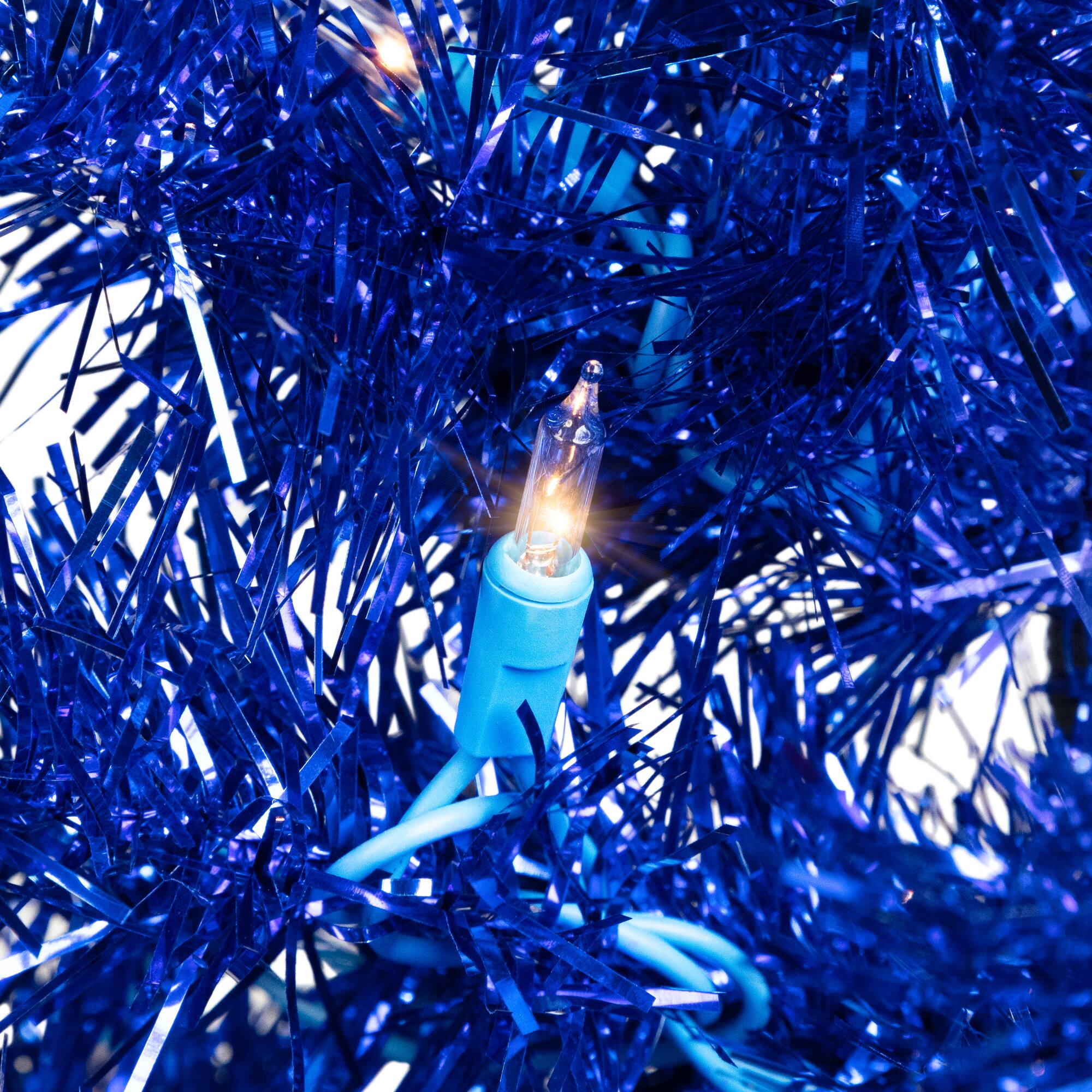 3ft. Pre-Lit Blue Tinsel Artificial Christmas Tree, Clear Lights